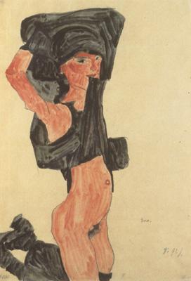 Egon Schiele Kneeling Girl,Disrobing (mk12) France oil painting art